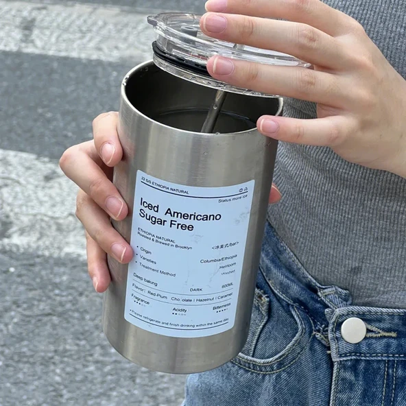 Paslanmaz Çelik Vakumlu Soğuk Kahve Kupası - Siyah - 600ml - 2