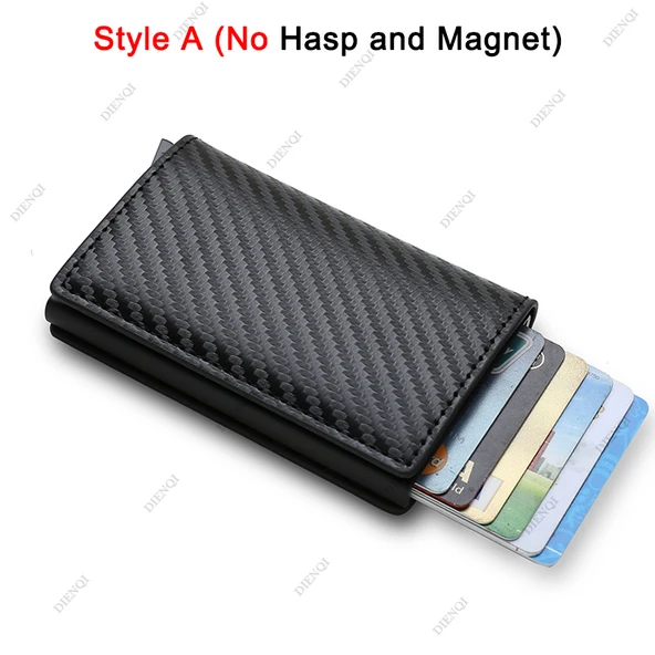 Karbon Fiber İnce Alüminyum RFID Cüzdan - Kahverengi - 4
