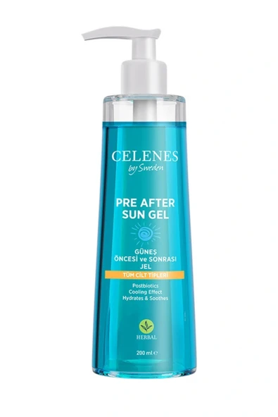 Celenes Herbal Güneş Öncesi ve Sonrası Nemlendirici & Ferahlatıcı Jel – Bitkisel İçerikli, 200 ml