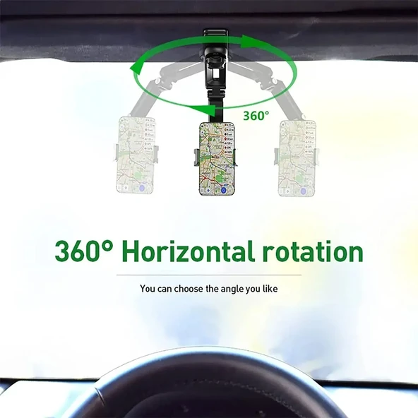 360 Derece Döner Güneşlik Araba Telefon Tutucu - Gri - 4