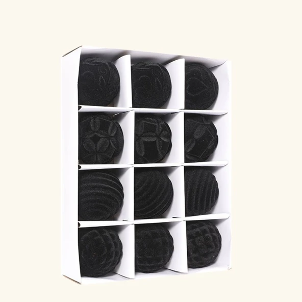 Gri Flocklu Noel Topu Süs - 6cm - 12 Adet - 9