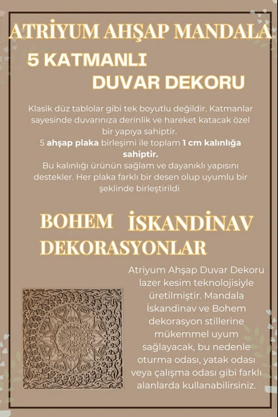 Atriyum Ahşap Duvar Dekoru Salon Koridor Dekoratif MDF Tablo - 2