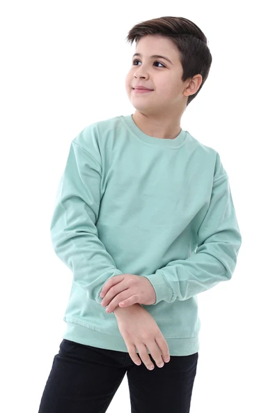 Basic Bisiklet Yaka Şardonlu Çocuk Sweatshirt 3-10 Yaş Krem - 2