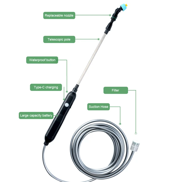 USB Şarjlı Elektrikli Bahçe Püskürtücüsü - 4 Nozul - 4 Metre - 2400 mAh - 6