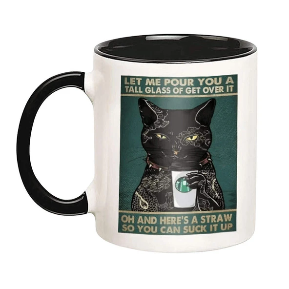 Kedi Desenli Seramik Kahve Fincanı - Stil 6 - 11oz