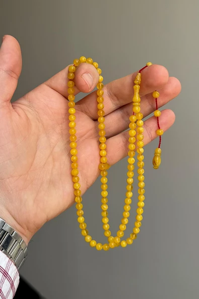 Özel Seri 99'luk Sarı Sıkma Kehribar Tesbih