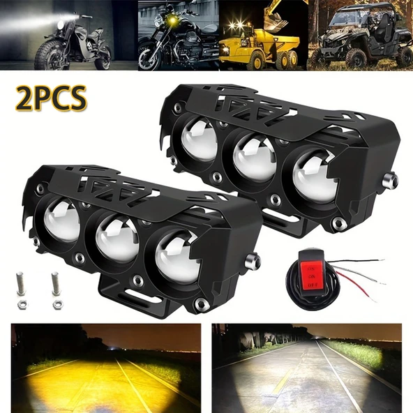 Motosiklet LED Spot Işık - Çift Renk - 1 Adet - 2
