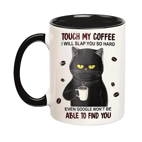 Kedi Desenli Seramik Kahve Fincanı - Stil 5 - 11oz