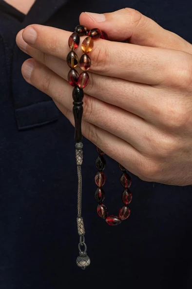 925 Ayar Gümüş Püsküllü Sarı Renk Kapsül Kesim Kehribar Tesbih