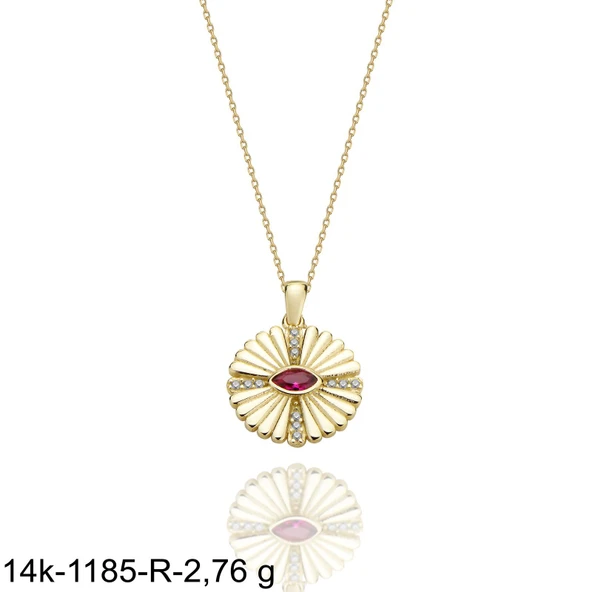 Çarkıfelek Özel Tasarım Çok Şık 14 Ayar Altın Kolye - Resim 2