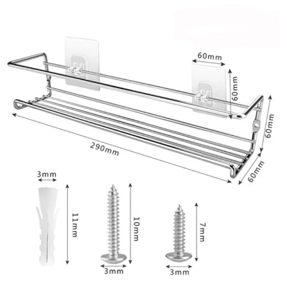 Metal Askılı Baharat Rafı - 1 Parça Gümüş