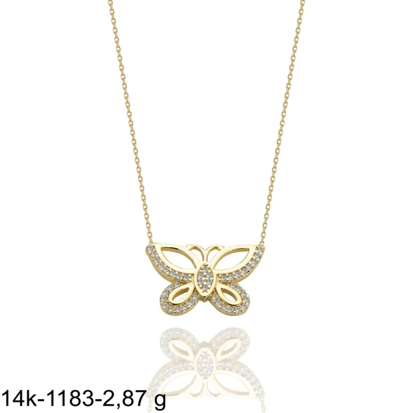 Kelebek  Özel Tasarım Çok Şık 14 Ayar Altın Kolye - Resim 2
