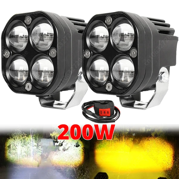 3 İnç Çift Renkli LED Spot Farlar - 200W Su Geçirmez - 1 Adet Beyaz Sarı - 2
