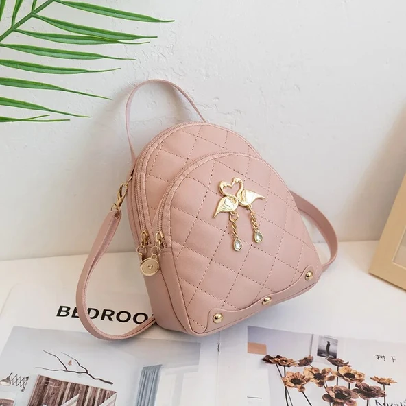 Kadın Mini Moda Sırt Çantası - Pembe
