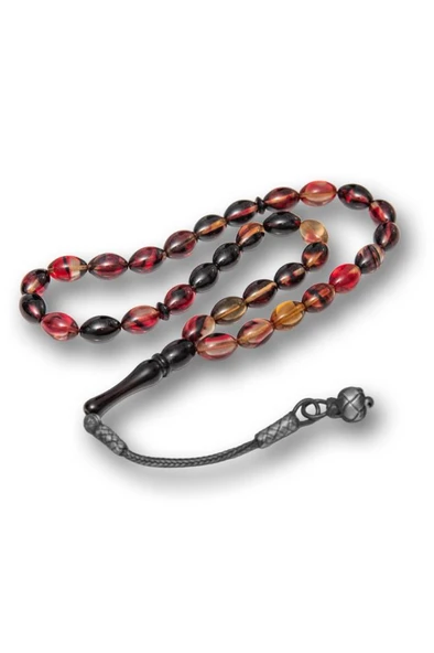 925 Ayar Gümüş Püsküllü Sarı Renk Kapsül Kesim Kehribar Tesbih - 2