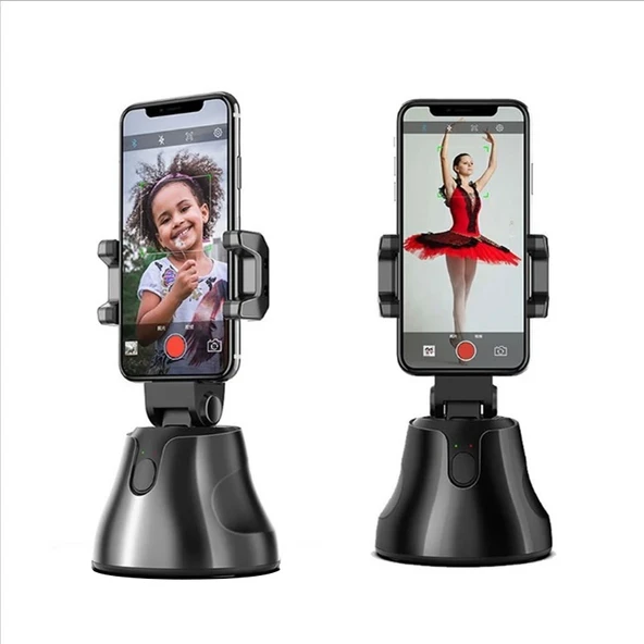 Akıllı Yüz Takipli 360 Derece Dönüşlü Telefon Gimbal Selfie Çubuğu - Siyah - 2