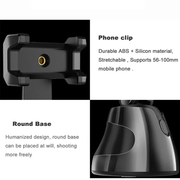 Akıllı Yüz Takipli 360 Derece Dönüşlü Telefon Gimbal Selfie Çubuğu - Siyah - 6