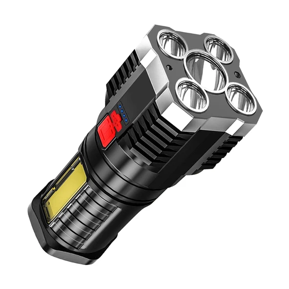 5 LED El Feneri - Taşınabilir - Yüksek Lumen - USB Şarjlı - Yan Işık - 4 Mod - Altın - 3