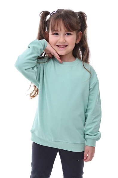 Basic Bisiklet Yaka Şardonlu Çocuk Sweatshirt 3-10 Yaş Krem - 3