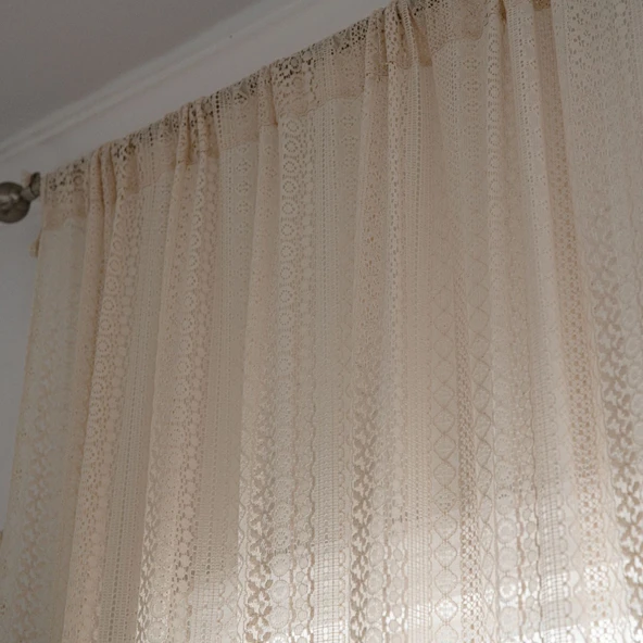 Bej Dantel Perde - 150x160cm - Hook - Guagou - 8