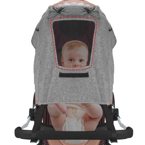 Evrensel Bebek Arabası Güneşlik UV Koruma Çadır Kapağı - Gri - 4