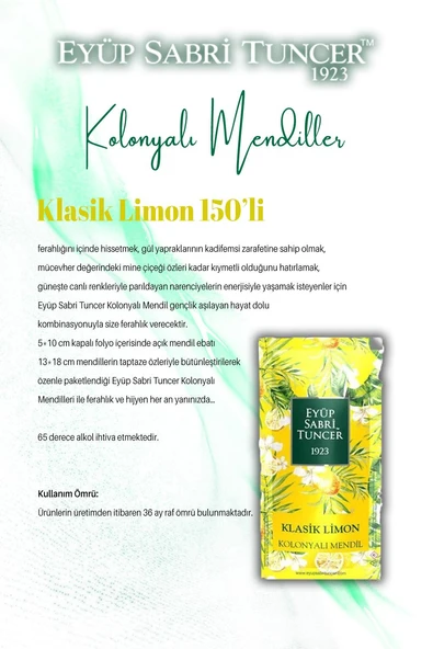 3'lü Limon Aromalı 150li ve 50'li Kolonyalı Mendil ve ROSIE - 4