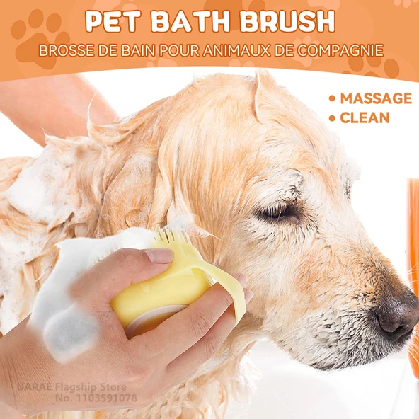 Köpek Banyo Fırçası - Mavi - Masaj ve Şampuan Dağıtıcı - 4