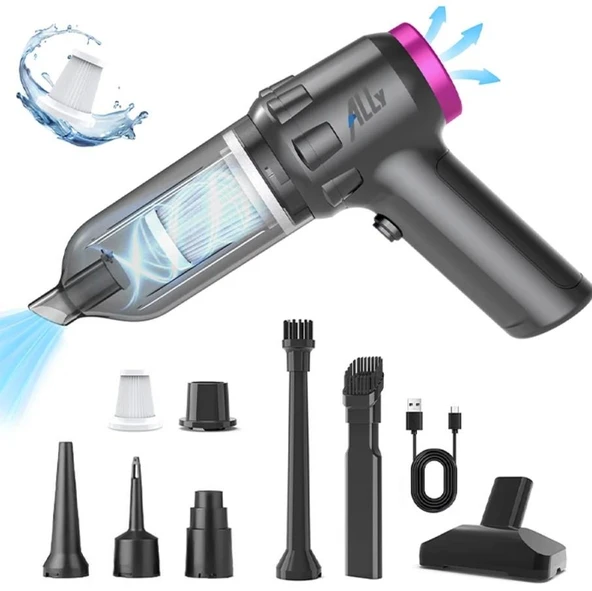 ALLY 14000pa Güçlü Portatif 2 Kademeli Tasinabilir Vakumlu Kablosuz Üflemeli Mini Araç Süpürgesi