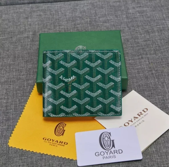 Houndstooth Desenli İnce Deri Cüzdan - Koyu Yeşil - 2