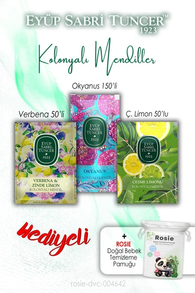 Çeşme Limon ve Zinde Limon 50'li, Okyanus 150'li, Kolonyalı Mendil ve ROSIE ürün görseli
