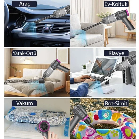 ALLY 14000pa Güçlü Portatif 2 Kademeli Tasinabilir Vakumlu Kablosuz Üflemeli Mini Araç Süpürgesi - 6