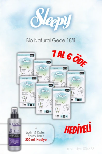 18'li Sleepy Bio Natural Gece 7 AL 6 ÖDE ve 200 ML Tonik Hediye