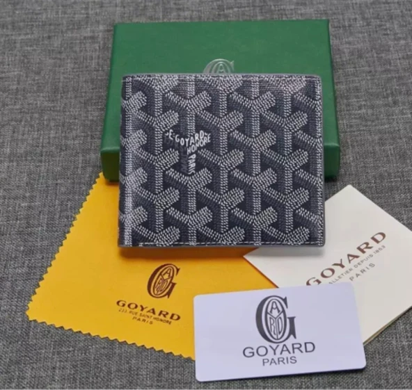 Houndstooth Desenli İnce Deri Cüzdan - Koyu Gri
