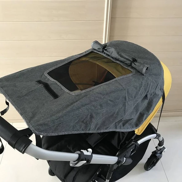 Evrensel Bebek Arabası Güneşlik UV Koruma Çadır Kapağı - Siyah - 7
