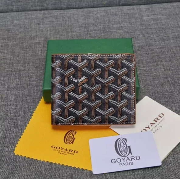 Houndstooth Desenli İnce Deri Cüzdan - Kahverengi Sarı