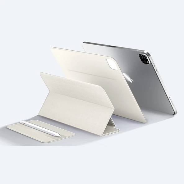 iPad Pro 7 13 2024 Beyaz Manyetik Çift Taraflı Koruyucu Kılıf