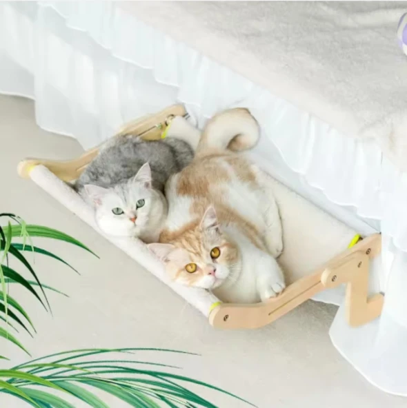 Kedi Penceresi Hamak Yatak - Büyük - Bej - Deliksiz Montaj - 2