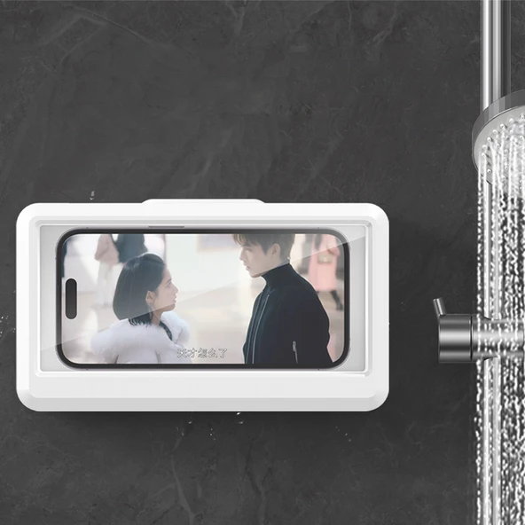 Su Geçirmez Banyo Telefon Tutucu - Beyaz - Dokunmatik Ekran Uyumlu