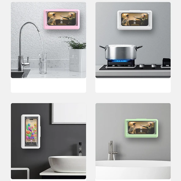 Su Geçirmez Banyo Telefon Tutucu - Beyaz - Dokunmatik Ekran Uyumlu - 7
