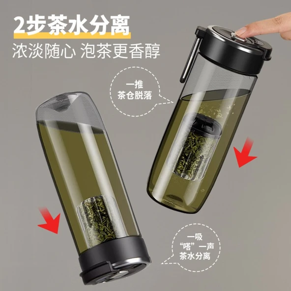 Tritan Manyetik Çay Demleme Şişesi - 850ML - Bardak Kılıfı ve Fırça ile - 4