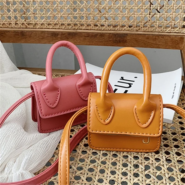 Kız Çocuk Mini PU Deri Çapraz Çanta - Pembe - Sevimli Bozuk Para Çantası - 3