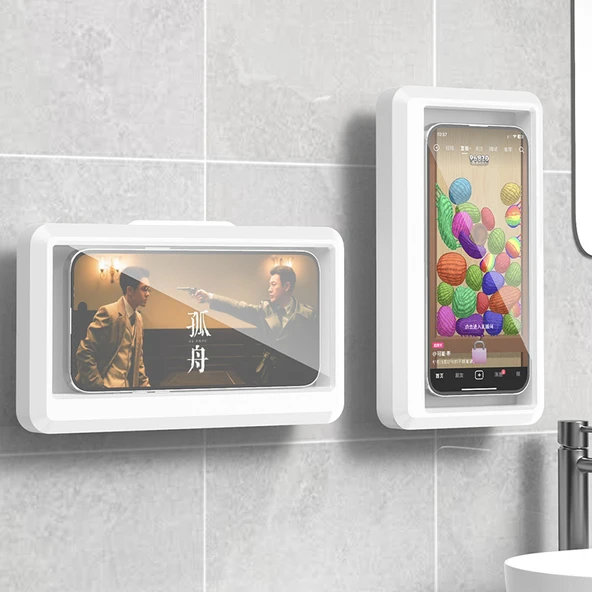Su Geçirmez Banyo Telefon Tutucu - Beyaz - Dokunmatik Ekran Uyumlu - 2