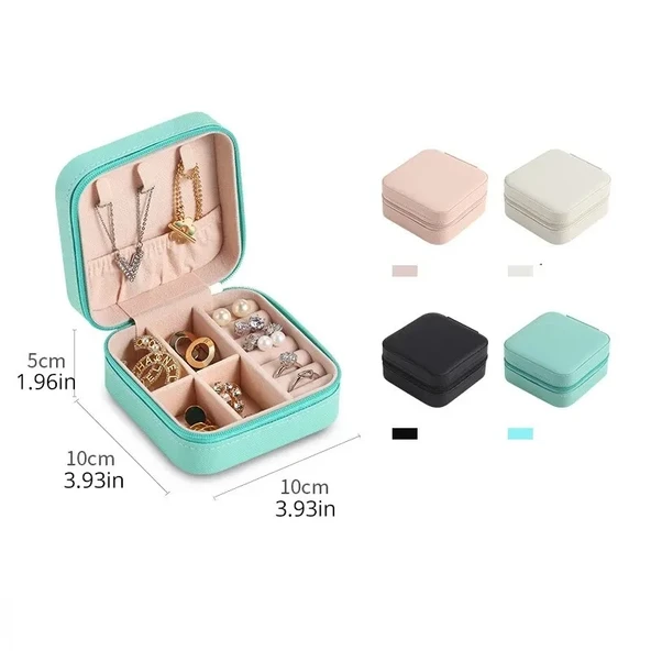 Mini Taşınabilir PU Deri Takı Saklama Kutusu - Beyaz - 15 cm Yükseklik - 4