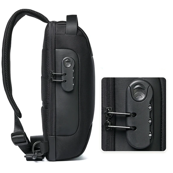 Erkek USB Çapraz Askılı Anti-Hırsız Omuz Çantası - Siyah - Su Geçirmez - Oxford - 12