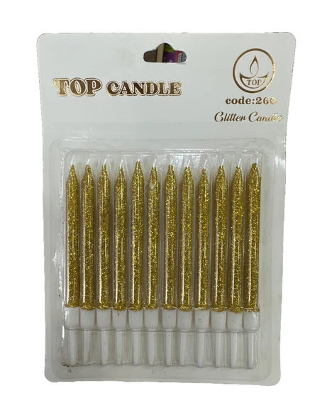 Simli Doğum Günü Parti Süs Pasta Mumu - Sarı - 8 Cm. - 12 Adetlik Paket