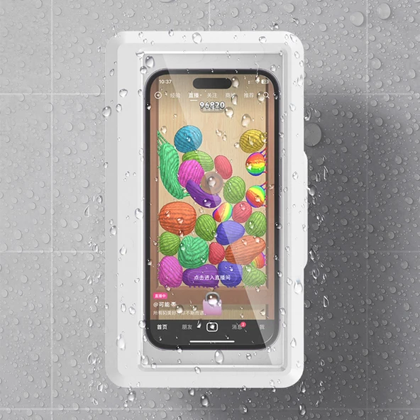 Su Geçirmez Banyo Telefon Tutucu - Beyaz - Dokunmatik Ekran Uyumlu - 5