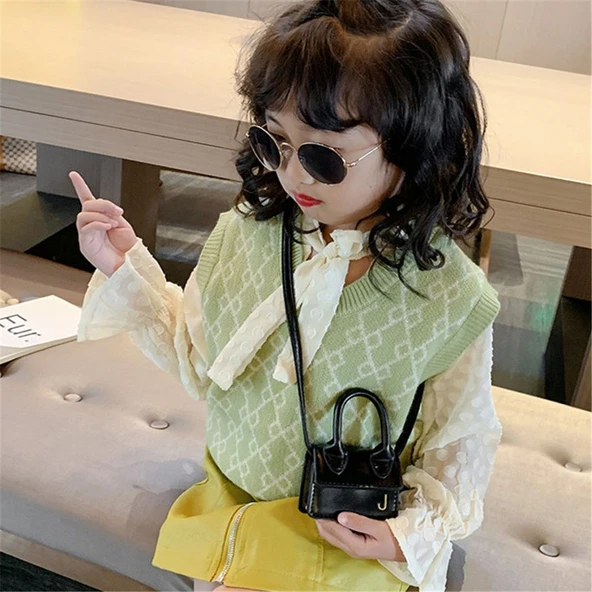 Kız Çocuk Mini PU Deri Çapraz Çanta - Siyah - Sevimli Bozuk Para Çantası - 4
