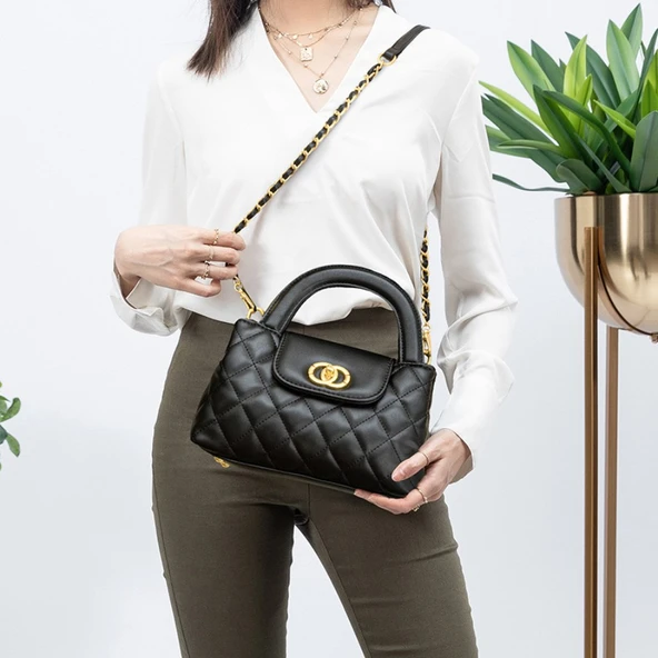 Kadın Moda Zincirli Omuz Çantası - Beyaz - 6