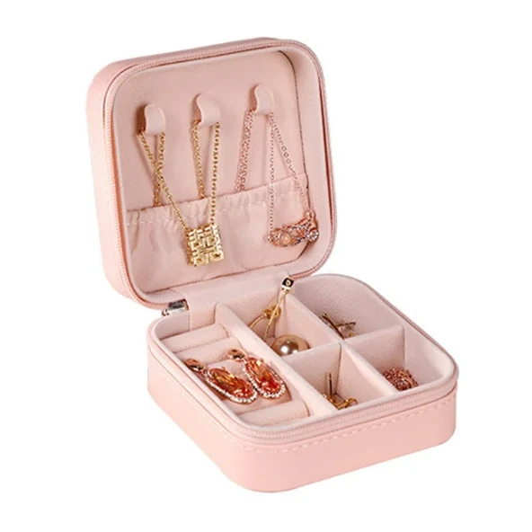 Mini Taşınabilir PU Deri Takı Saklama Kutusu - Pembe - 5