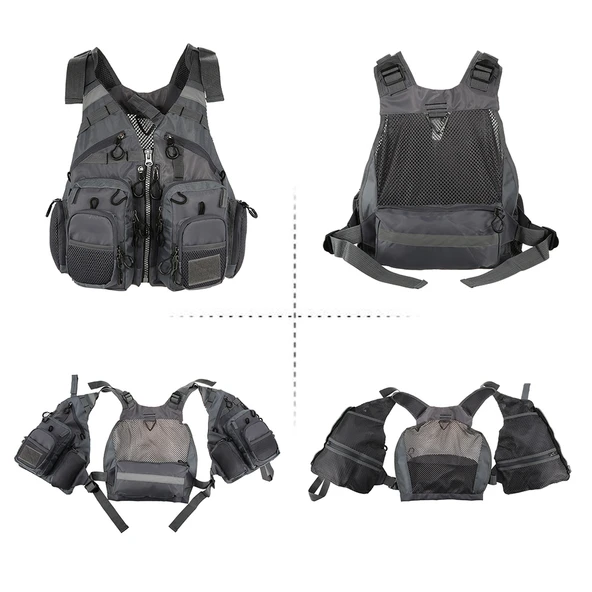 Yetişkin Balıkçı Can Yeleği - Koyu Gri - 4